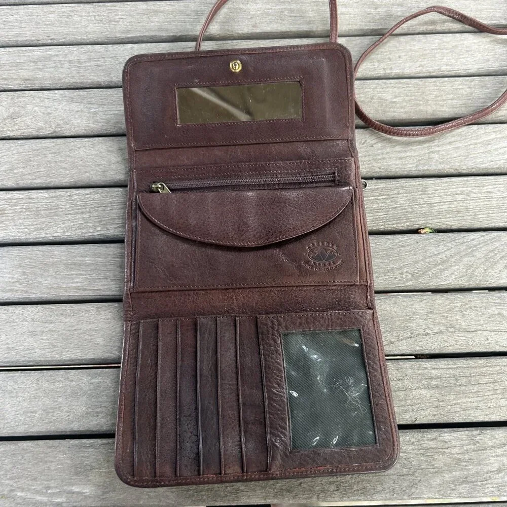 Boulder Ridge Brown Leather Folding Crossbody Bag Wallet